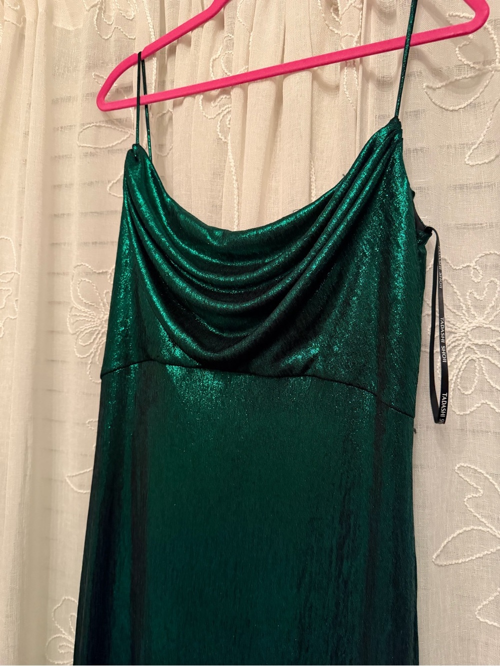 Tadashi Shoji Emerald Green Cowl Neck Slip Dress - Picture 2 of 6